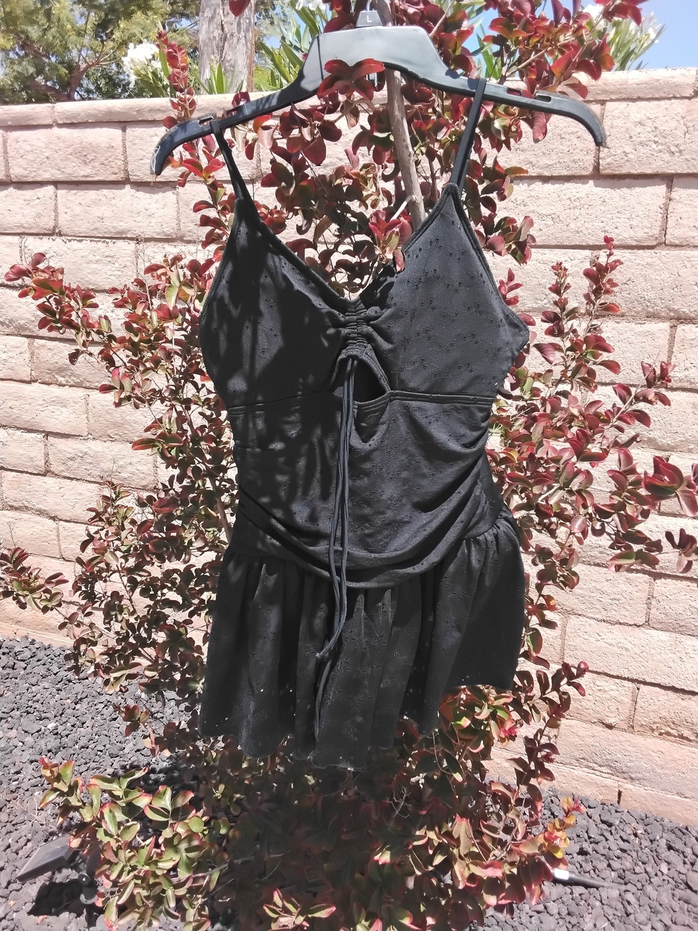 Black Spaghetti Strap One Peace Swim Suit with Tie Front Large